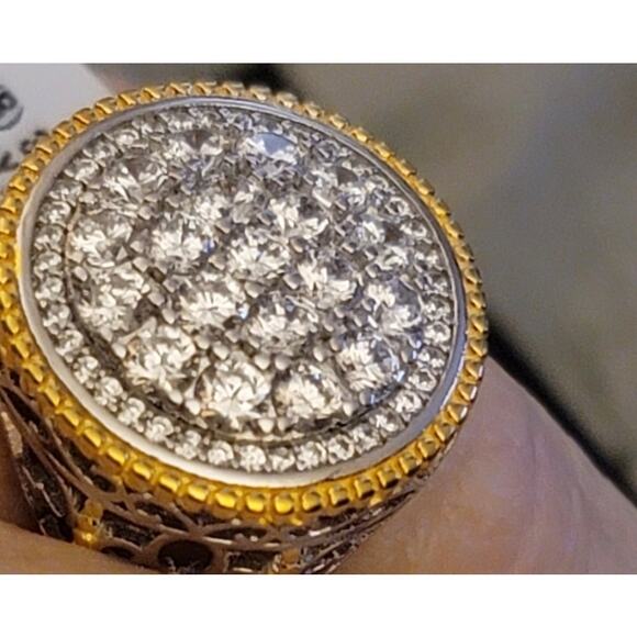 Diamonique CZS 18k Yellow Gold Edging Sterling Silver Ring 3.25 TCW Size 6 - Picture 5 of 5